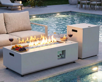 42 inch Rectangle Propane Fire Pit, Low-Profile Outdoor Fireplace with Hideaway Tank Table, 50, 000 BTU Modern Patio