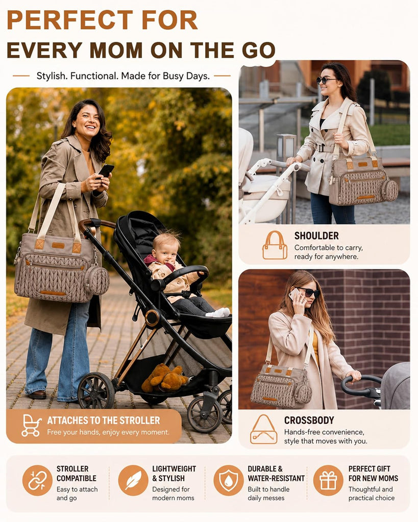 Diaper Bag Tote, Baby Shower Gifts for Mom Set (Brown Taupe)