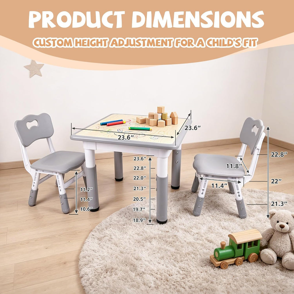 Toddler Table and Chair Set, Graffiti Tabletop, 2 Chairs, Grey