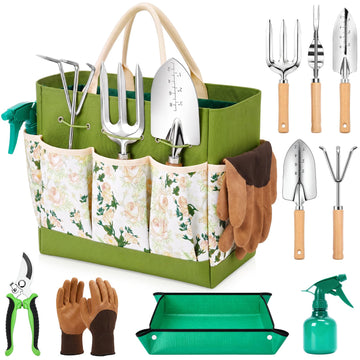 Gardening Tools with Handbag, Gardening Gifts for Women with Repotting Mat