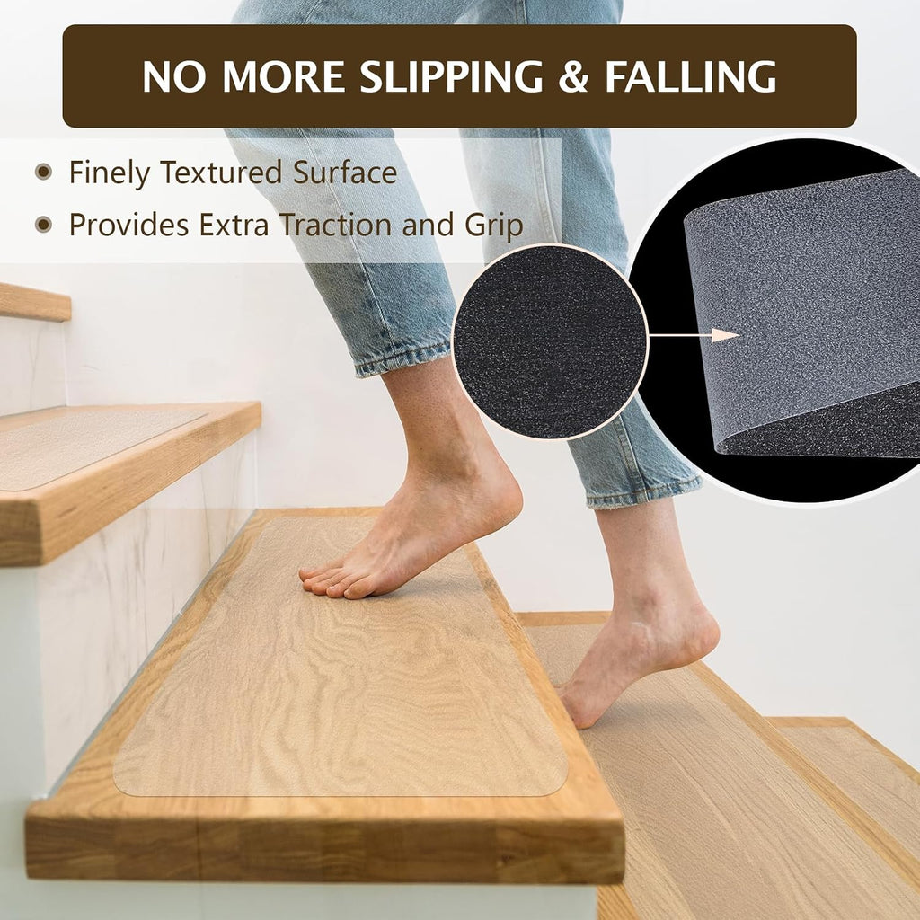 Clear Stair Treads Non Slip 30"x6", 18-Pack Anti Slip Strips for Wooden Steps Indoor, Transparent Adhesive Pre-Cut
