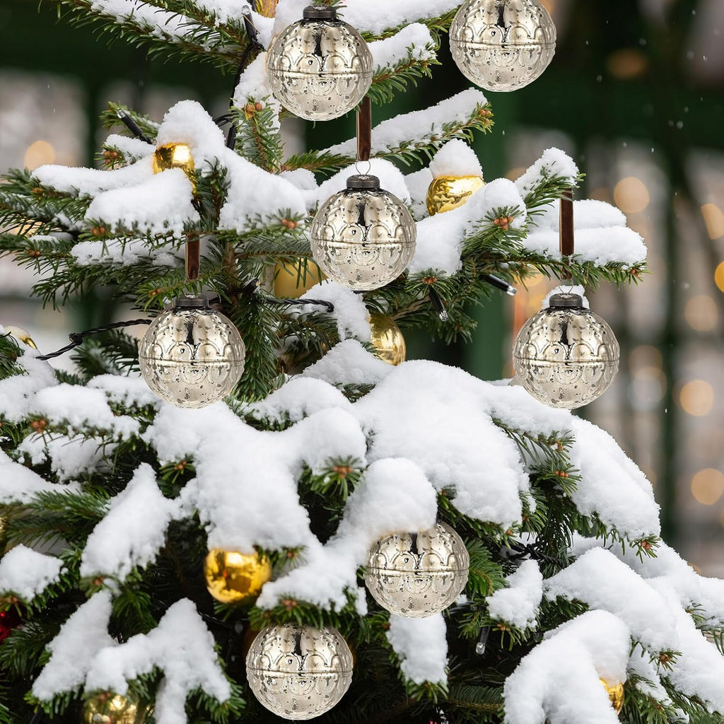 6 Pcs Champagne Gold Mercury Glass Christmas Ornaments, Etched