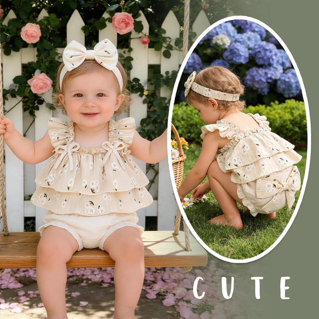 Baby Girl Clothes Infant Ruffle Tops Dress Shorts Set Bloomers Toddler Sleeveless Summer Outfits with Headband