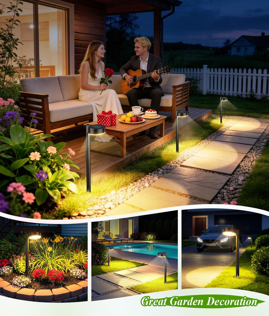8 Pack Solar Pathway Lights Outdoor, Solar Powered Landscape Path Light with Larger LED Lens, Brighter Up to 12 Hrs