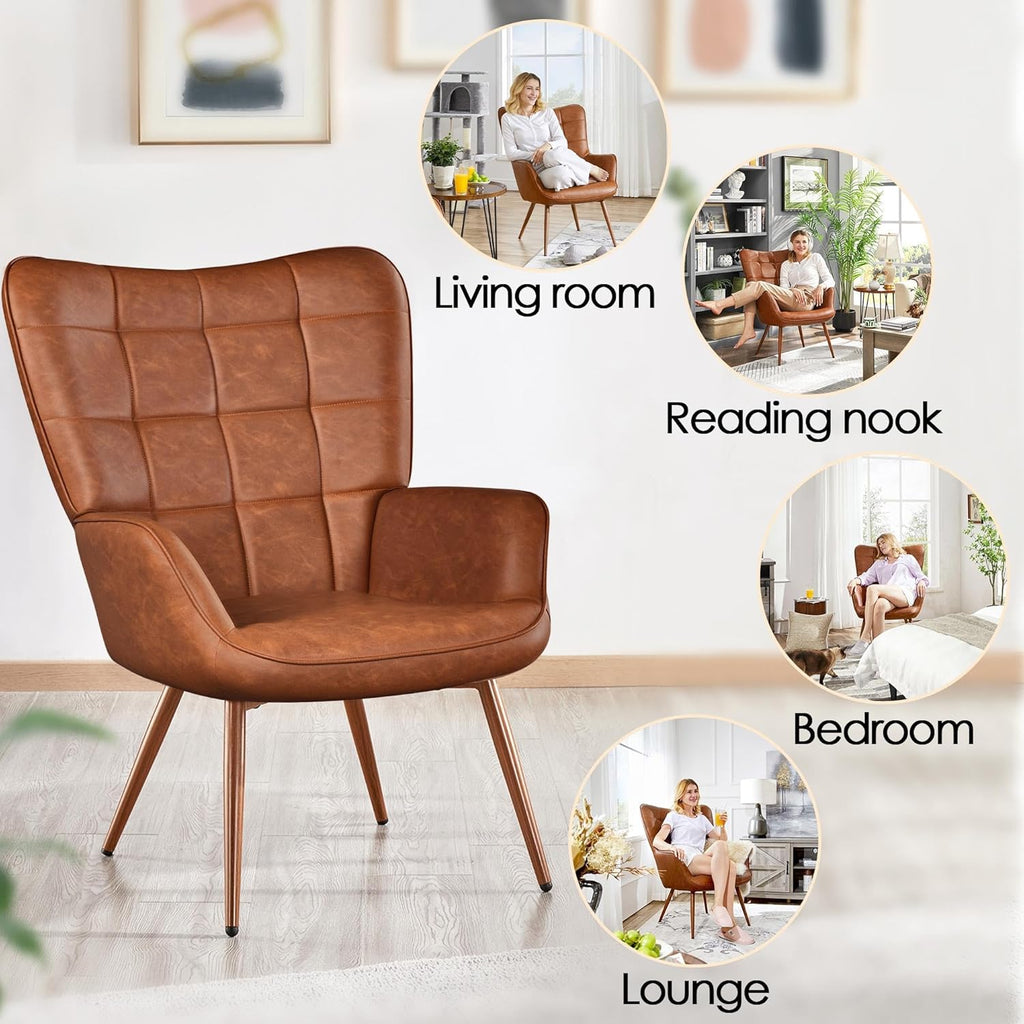 Faux Leather Accent Chair Retro Brown