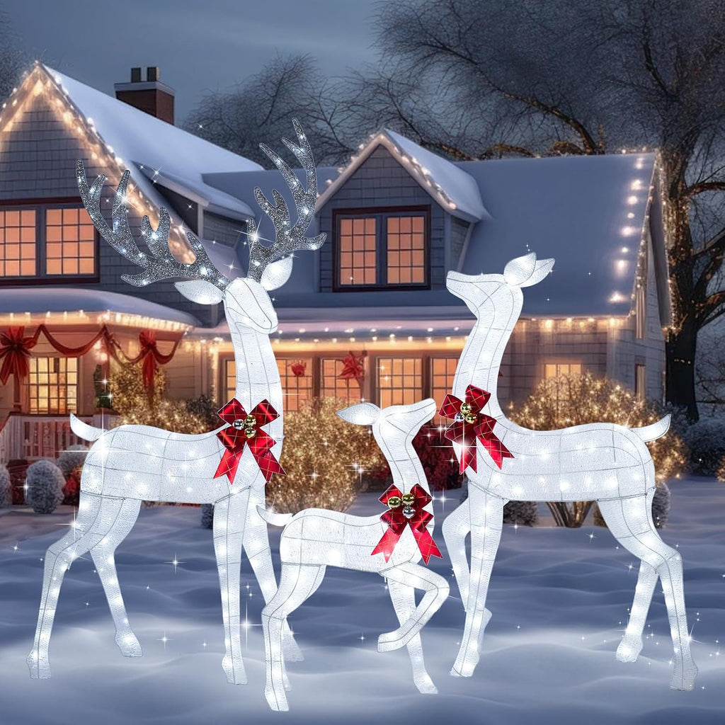 72" Light Up Deer Outdoor Christmas Decorations, 3-Piece Reindeer Set Decor