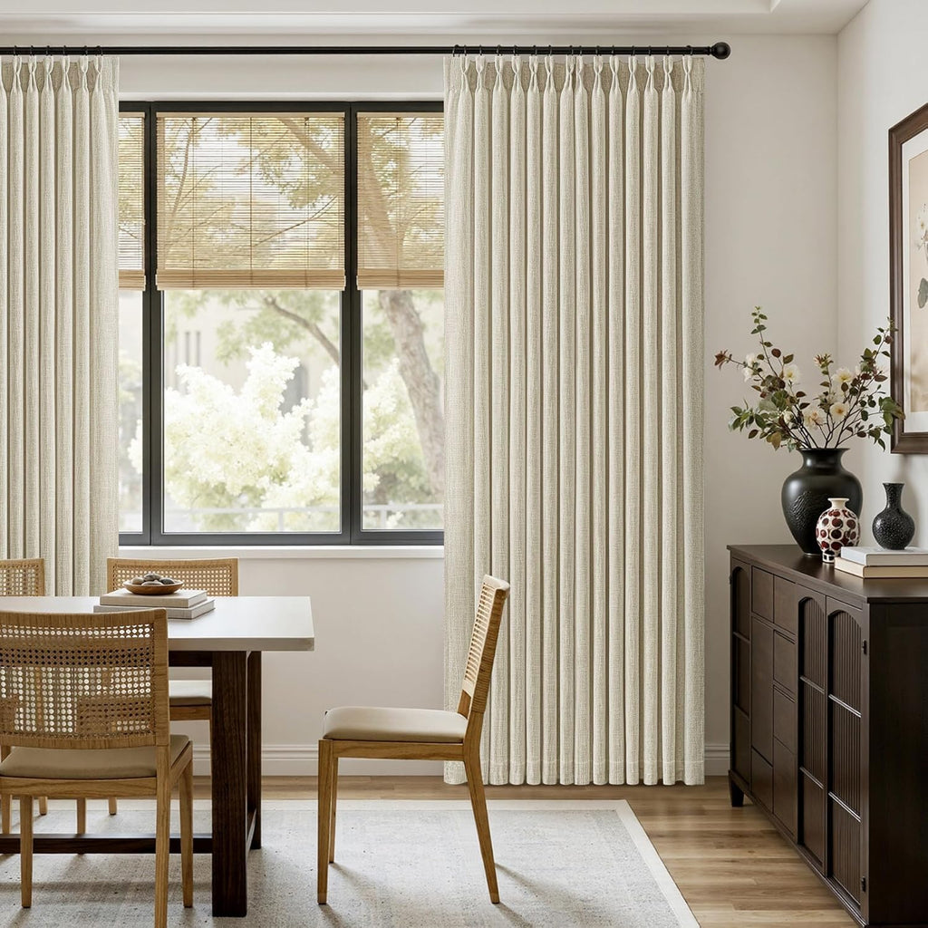 Pinch Pleated Linen Curtains 96 Inch Linen Beige Window Curtains