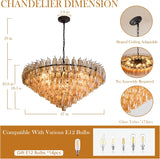 Modern Round Chandelier, 37" Extra Large Black Chandeliers for Dining Room, 14-Light with Tiered Smoke Glass Tubes Ceiling Light, Pendant Lighting Fixture for Living Room Bedroom Kitchen Island A118-B0DQLDT5XZ