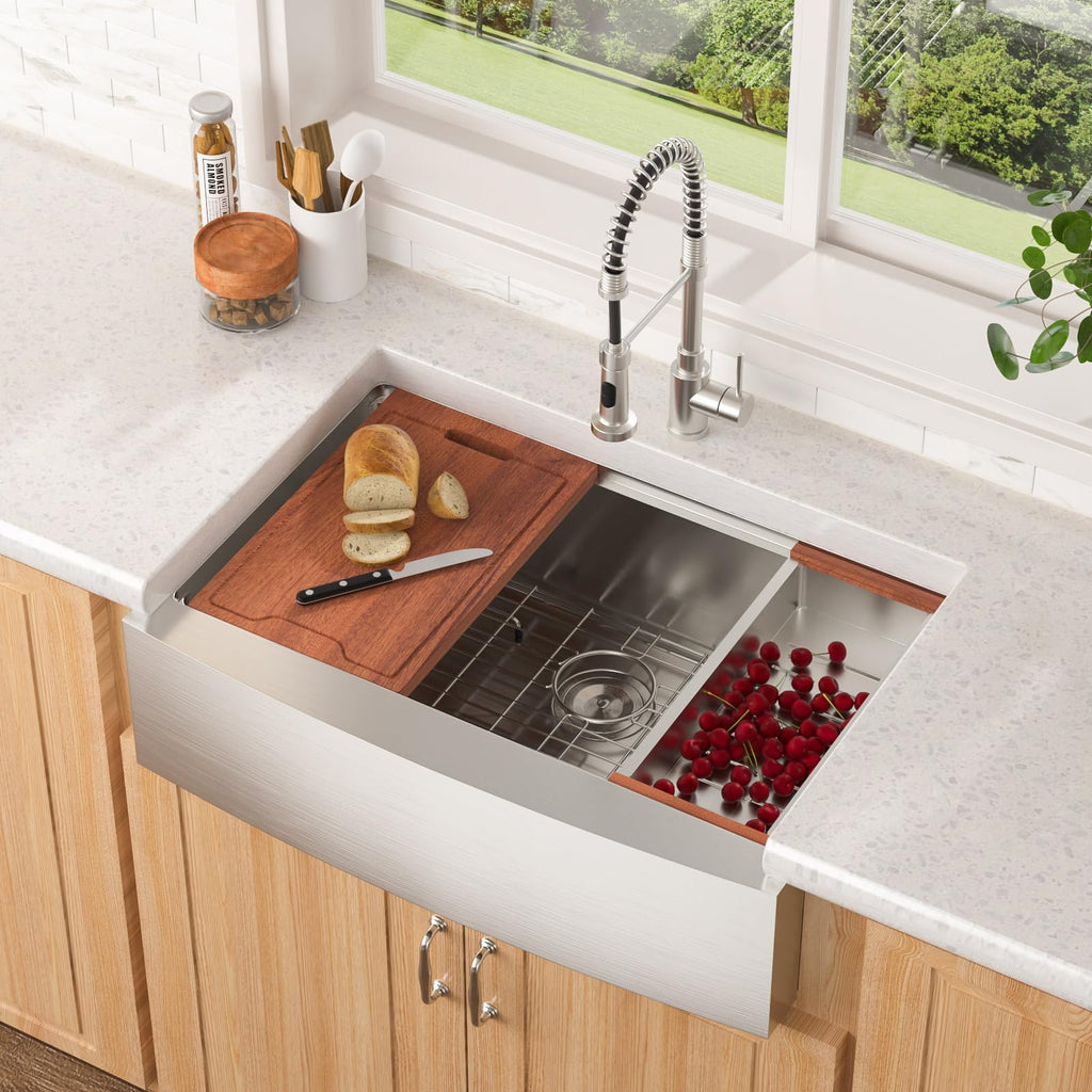 30 Kitchen Sink Apron Front 30X22 Inch Farmhouse Sink Workstation 16 Gauge Stainless Steel Single Bowl Handmade