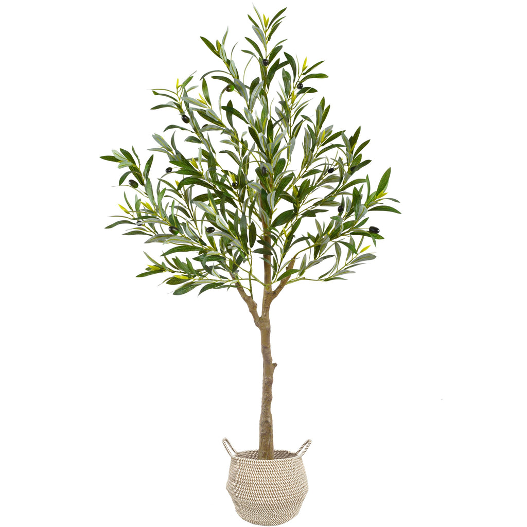 Artificial Olive Tree 4ft Faux Plant with Woven Basket