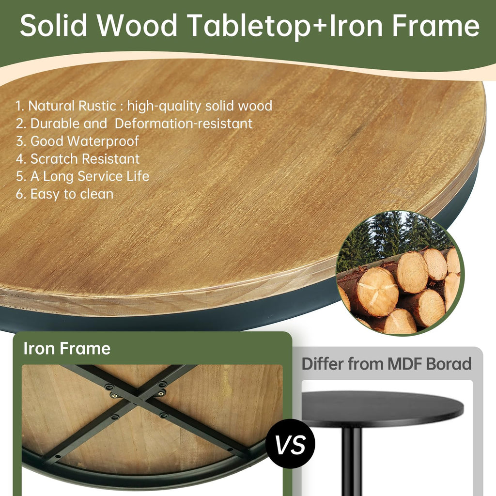 42" Height Round Bar Table with Solid Wood Top and Sturdy Metal Base, Rustic Industrial Pub Table, and Bistro