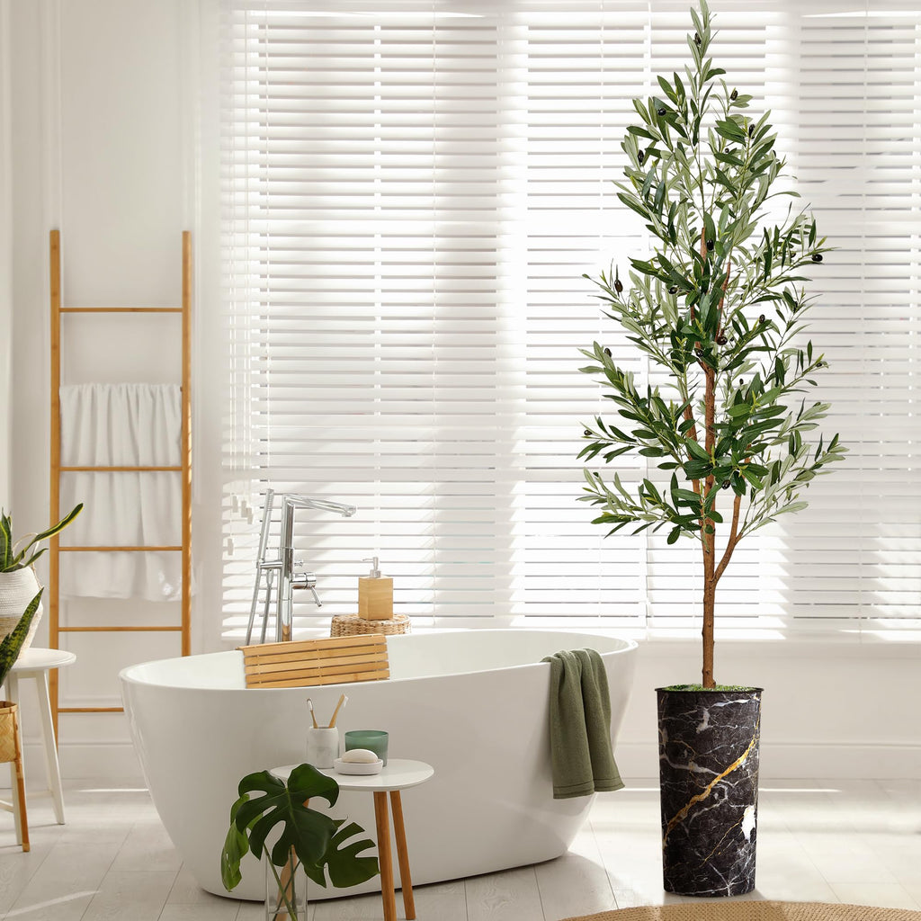 Artificial Tree in Granite Effect Planter, Fake Olive Tree for Indoor and Outdoor Home Decoration - 68" Overall Tall