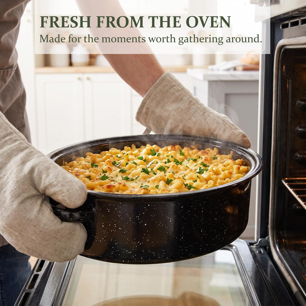 Enamel Roasting Pan with Lid 18" Turkey Roaster Upgraded Ceramic Glaze for Easy Release, Bigger Family Size Capacity