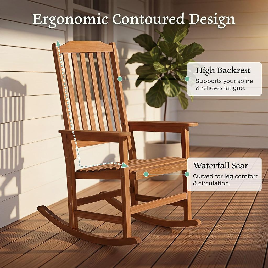 Outdoor Rocking Chair Acacia Wood Rocking Chairs Set of 2, Natural | Wooden Rocking Chair, Porch Rocking Chairs
