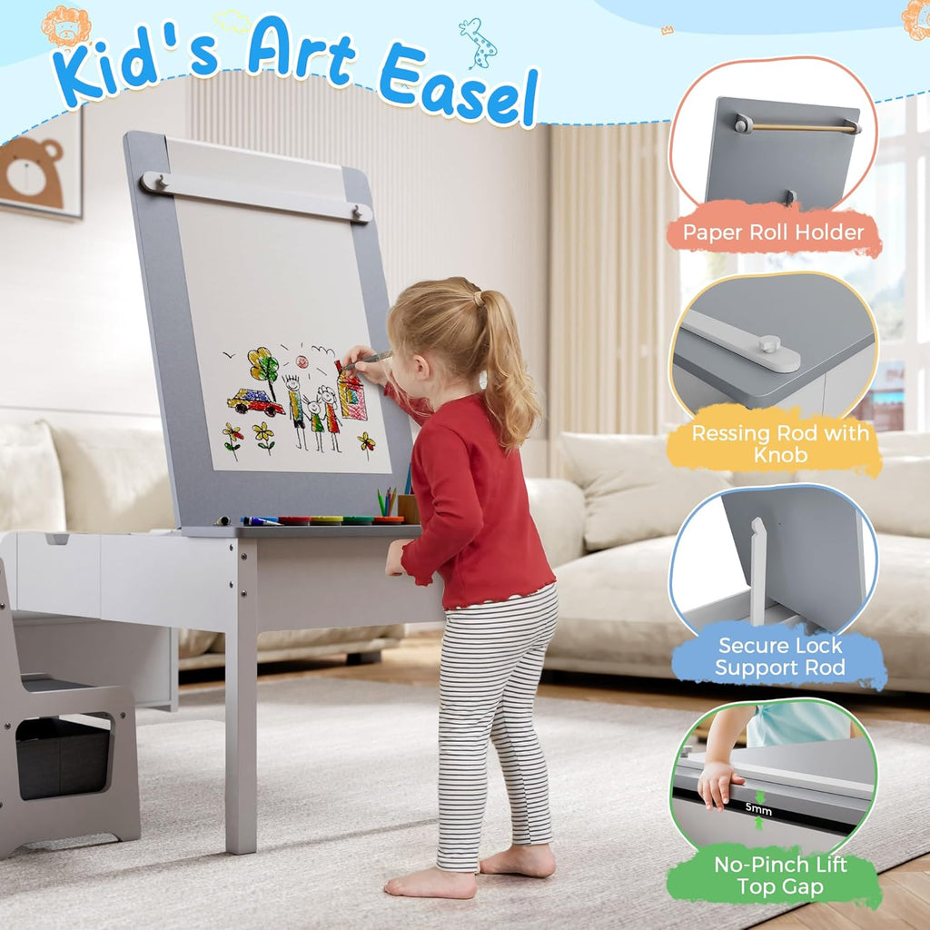 In-1 Kids Art Table and Chairs, Toddler Table and Chair Set, Craft Play Desk for Kids, Convertible Art Easel