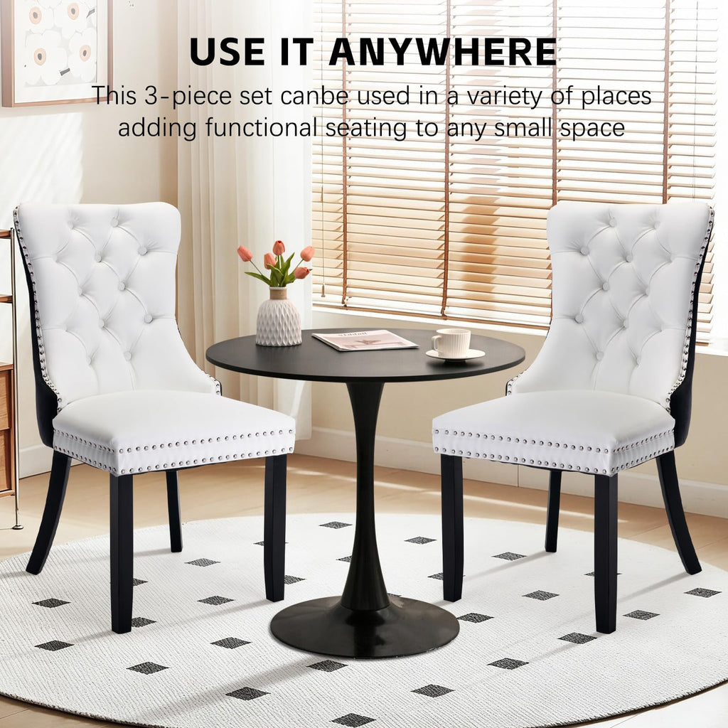 3-Pieces Dining Sets, 31.5" Round Dining Table Set with 2 Velvet Upholstered Dining Chairs, Wooden Legs Design Dining