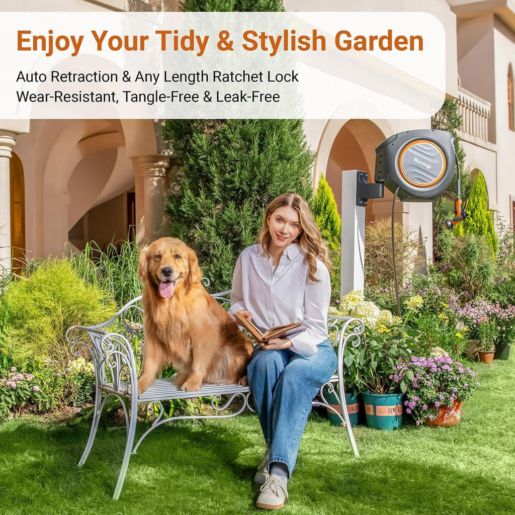 Garden Hose Reel 1/2"x150ft Retractable Water Hose With Metal Bracket | Automatic Rewind, Slow Auto Retraction, Wall