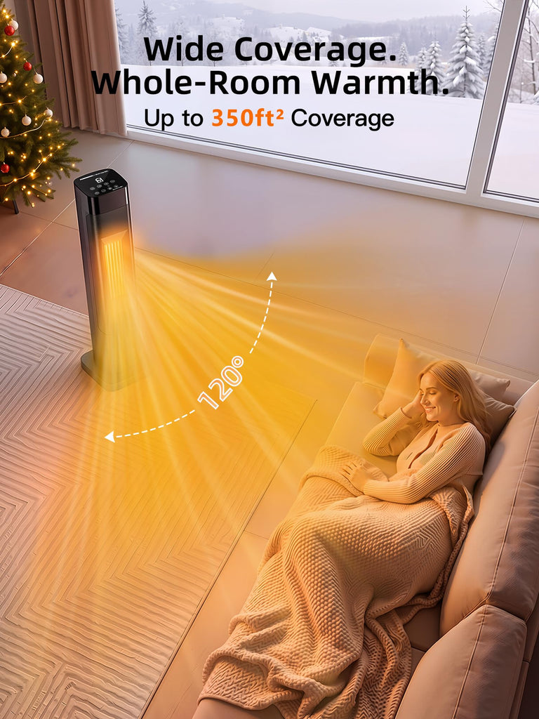 Space Heaters For Indoor Use, 1500W Electric Heaters Large Room with Thermostat, 120°Oscillation, 24H Timer, 3D