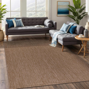 Indoor Outdoor Rug 8x10, Washable Outside Carpet , Deck, Porch, Solid Modern Area Rug, Water Resistant, Jute Beige