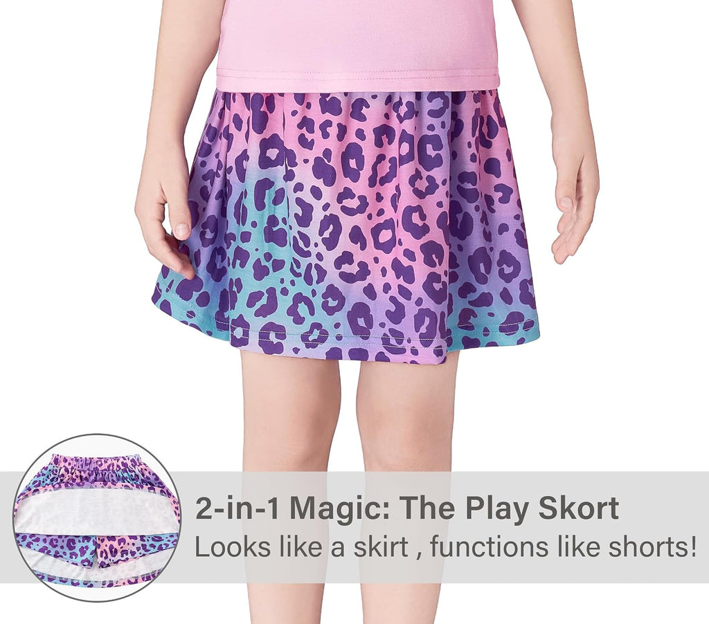 Girls Trendy Skirt-Skort Vibrant Print Built-in Shorts