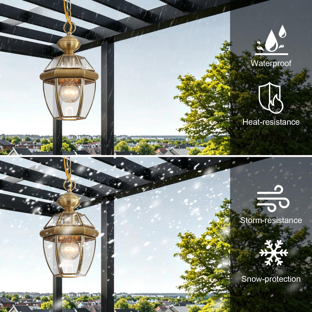 Solid Brass Outdoor Pendant Light, Antique Brass
