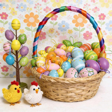 Easter Egg Decorations Set, Colorful Eggs for Easter Tree Hanging Ornaments, Plastic Egg for Spring Summer Home - Set of 34