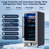 15 Inch Wine Fridge Dual Zone, Built in Wine Cooler Refrigerator 15 Inch Wide, 3