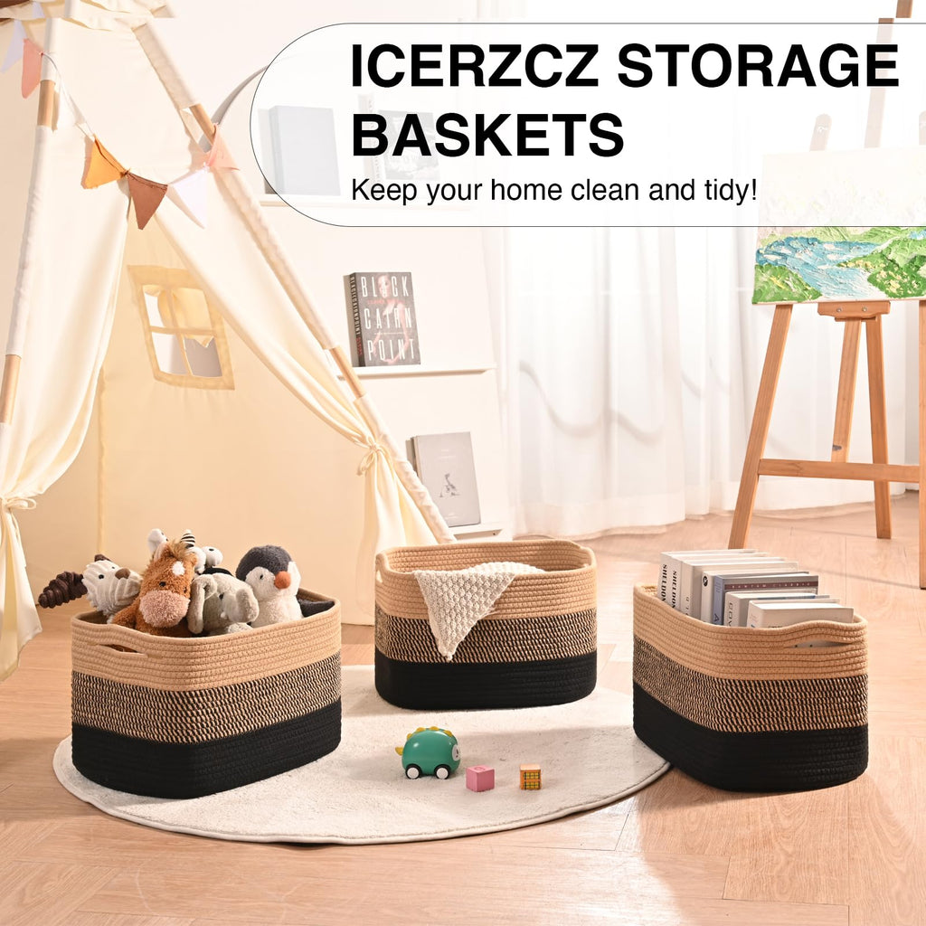 Storage Baskets for Organizing 15x11x9.5 Gradient Black & Jute