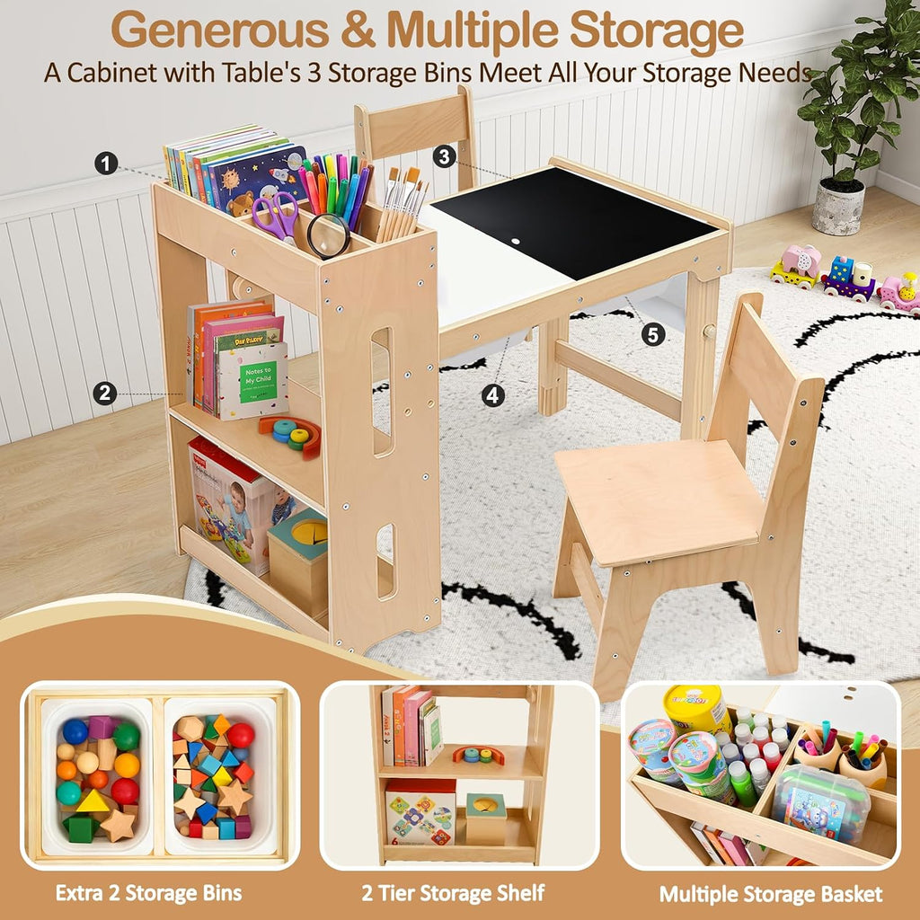 In-1 Kids Art Table and Chairs,Sensory Table and 2 Chairs FSC Safe