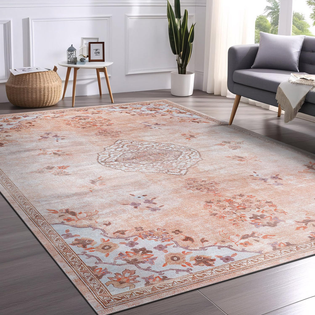 Non Slip Area Rugs Boho Medallion Floral Non Skid Rubber Backing Easy Silk Soft Area Rug Easy to Clean Non