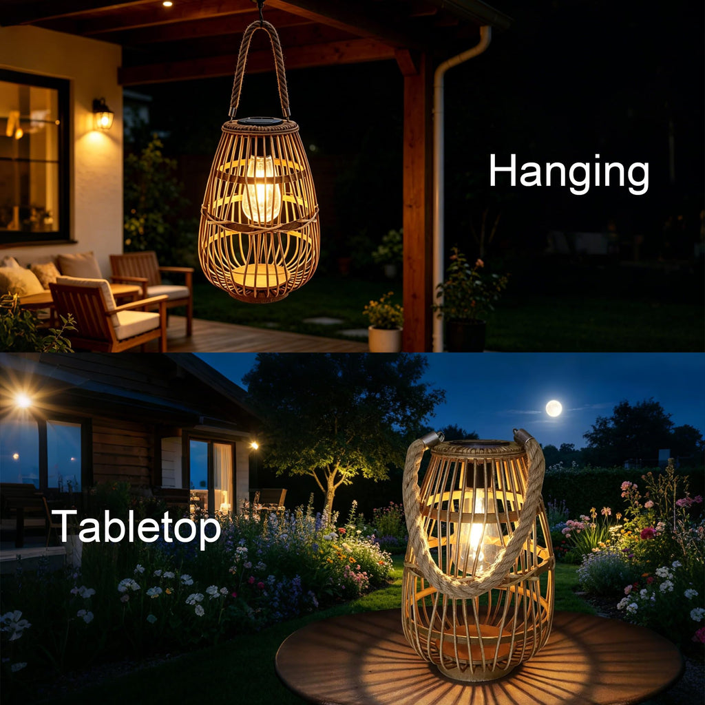 Rattan Solar Lantern Outdoor Hanging & Tabletop Decor Light
