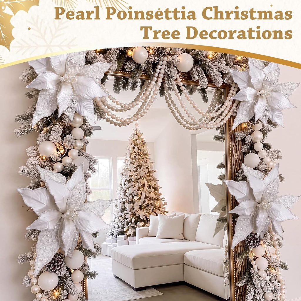 6 Pcs Large Pearl Christmas Poinsettia Ornaments