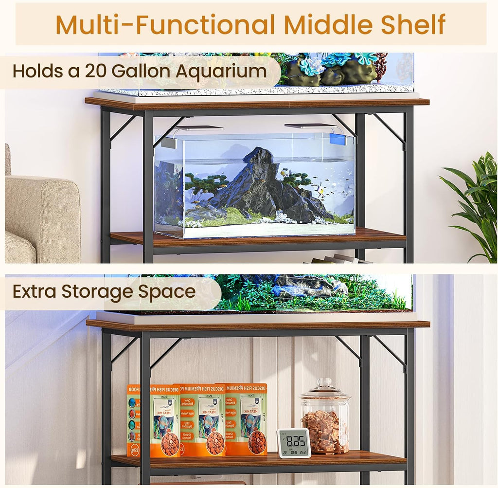 40 Gallon Fish Tank Stand, Heavy Duty Metal Aquarium Stand with Storage Shelves, 660LBS Capacity Double Aquarium
