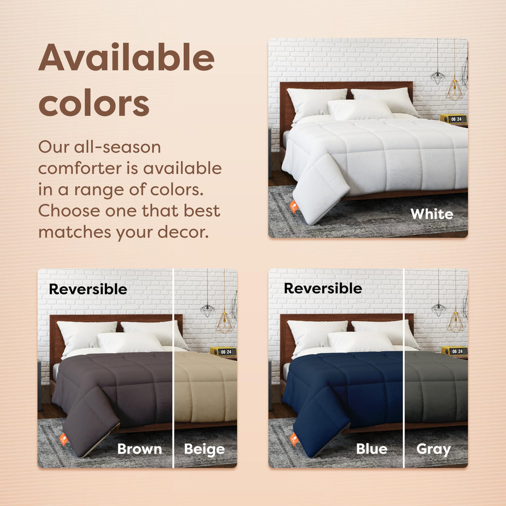 Reversible Brown / Beige Comforter Twin Hypoallergenic Duvet Insert Microfiber All Season Goose Down Alternative