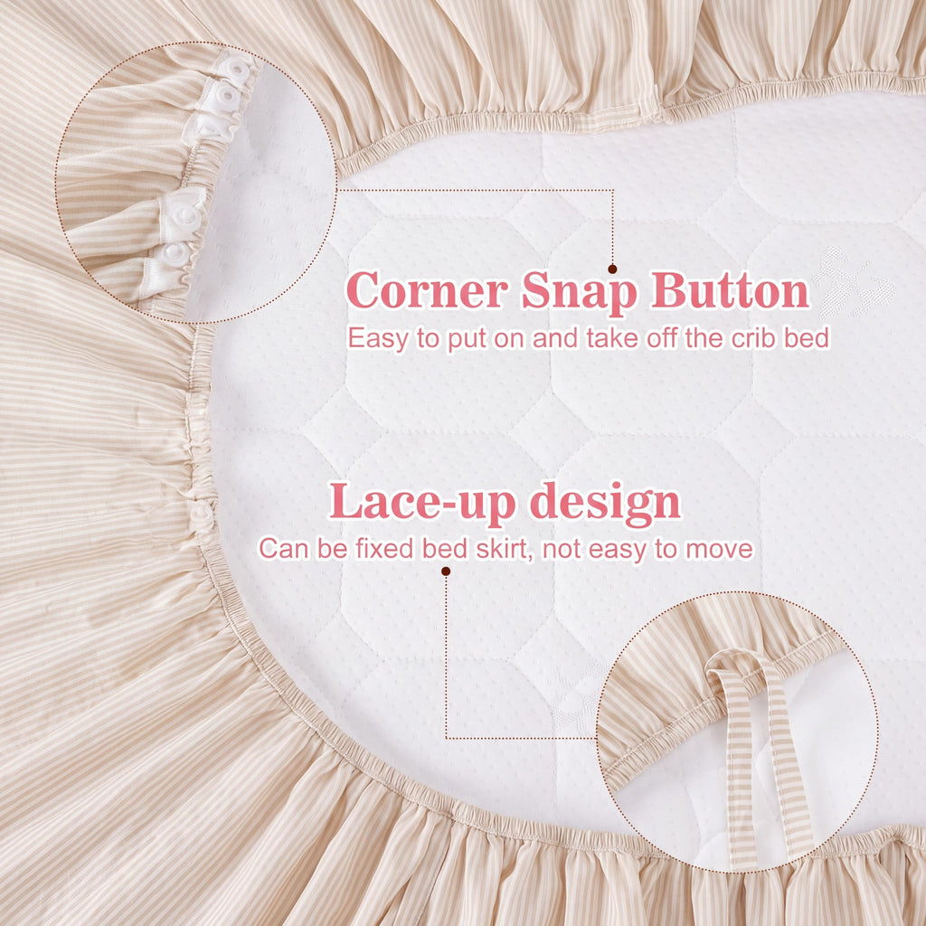 Beige Cotton Crib Skirt Scalloped Edge, 16" Drop Fits 28"x52"