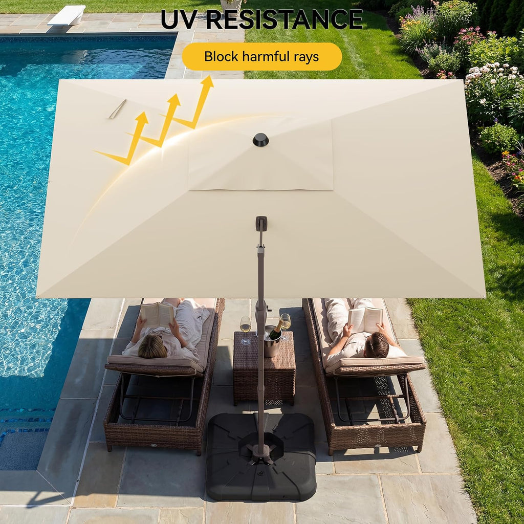 9x12 FT Cantilever Patio Umbrella with Base, Large Rectangular Offset Outdoor Umbrella with 360° Rotation