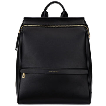 Leather Diaper Bag Backpack with USB Charging port, Changing Pad, Stroller Straps, and Bottle Holder (Black Sophia)