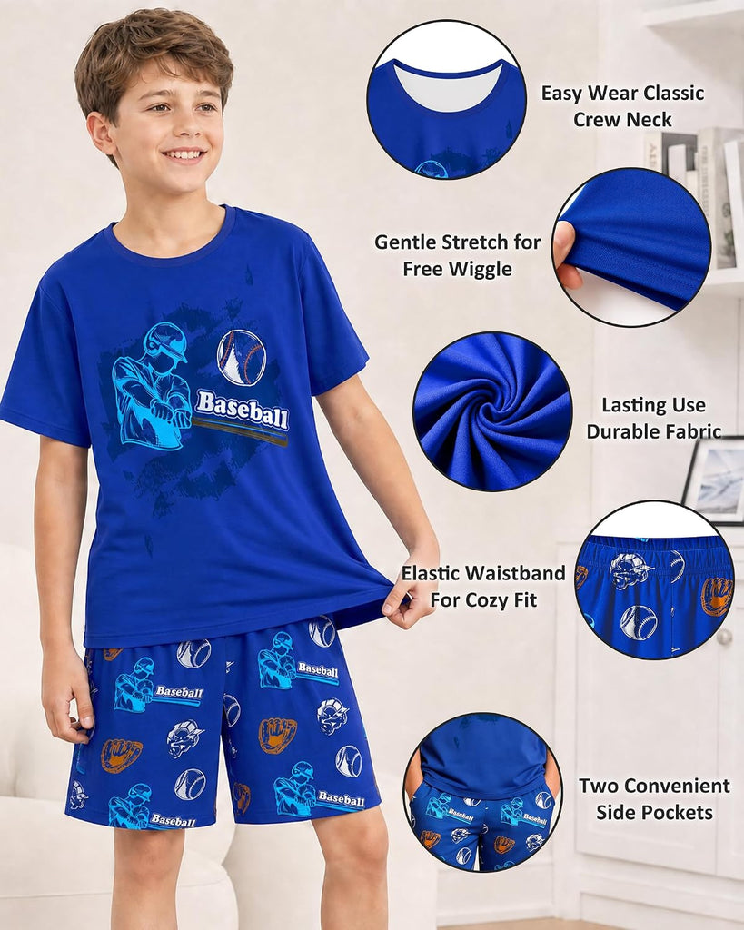 Boys Pajamas Piece Pjs Set Top with Shorts and Pants Sleepwear for Kids Soft Jammies Loungewear