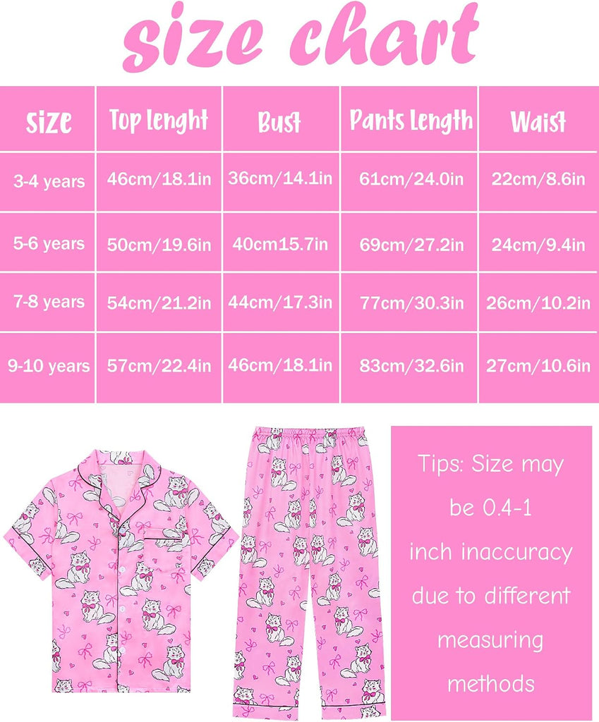 Girls Satin Pajamas Silk PJS Set Rainbow Unicorn Sleepwear Short Sleeve Long Pants Jammies for Toddler Kids