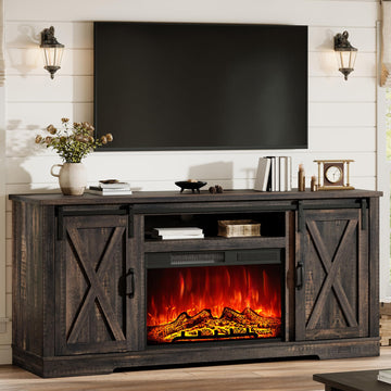 Fireplace TV Stand with Sliding Barn Door for TVs up to 75"