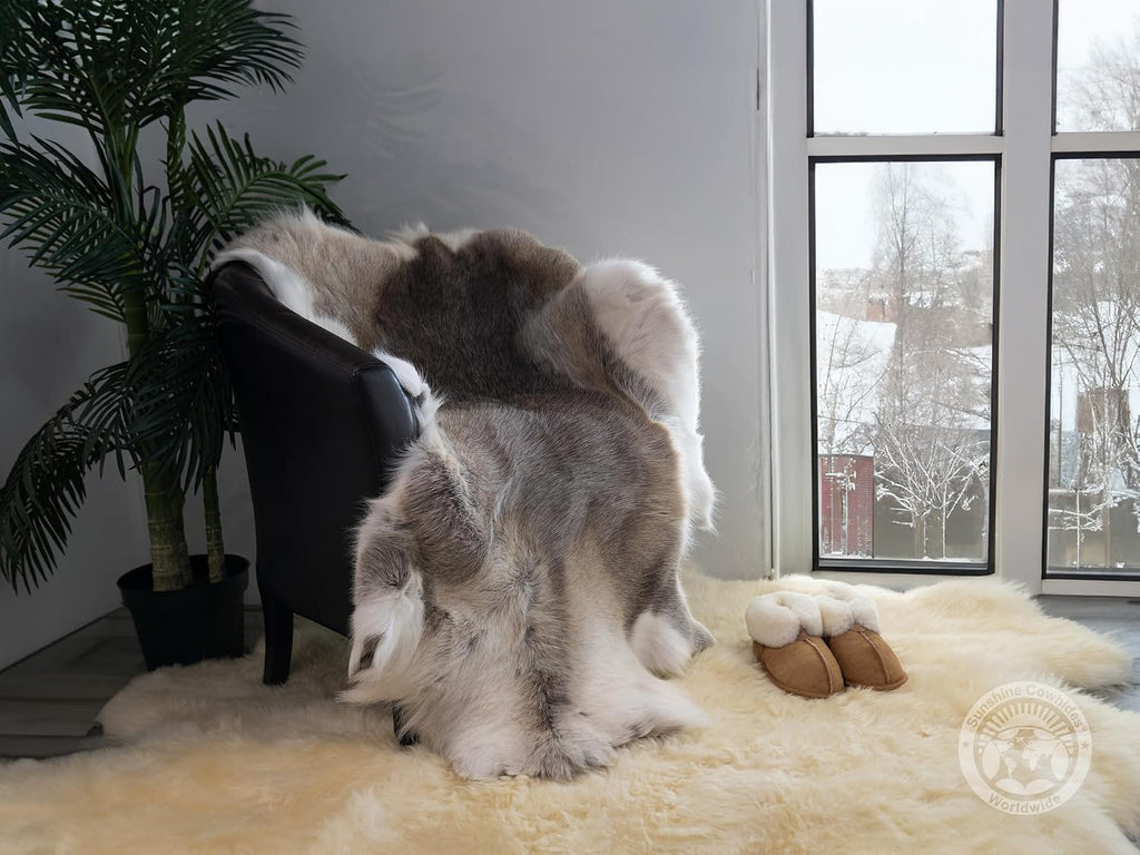 Reindeer Hide Rug 3x5 ft, 100% Genuine Nordic Reindeer Hide (Greyish) | Real Nordic Reindeer Hide Area Rug | Natural