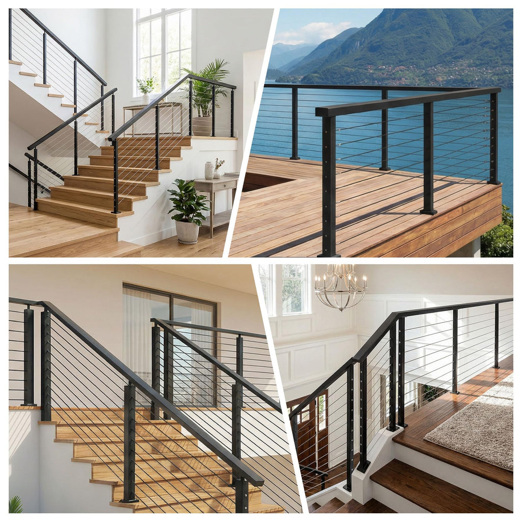 6'6" Stainless Steel Black Handrail for Cable Railing System Deck Railing