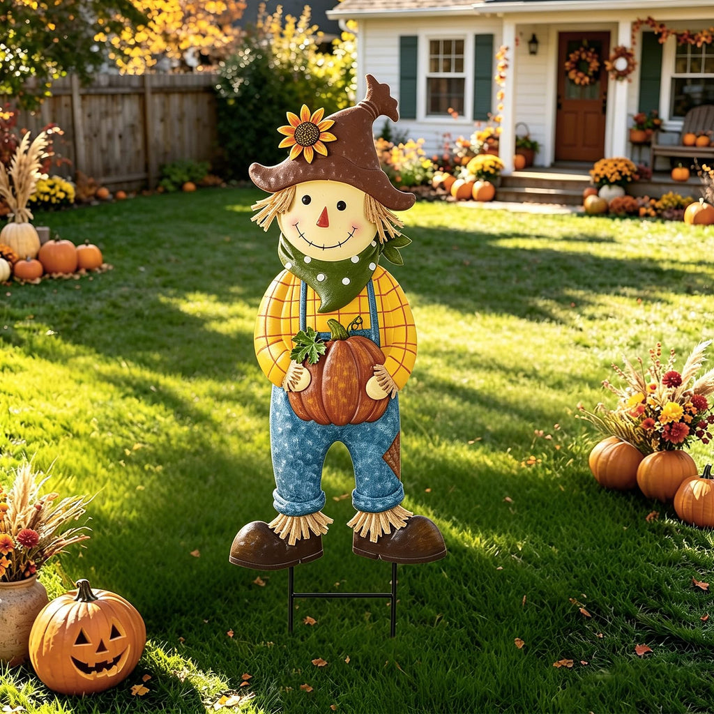 Outdoor Fall Scarecrow Metal Stakes Decorations Yard Sign, Large