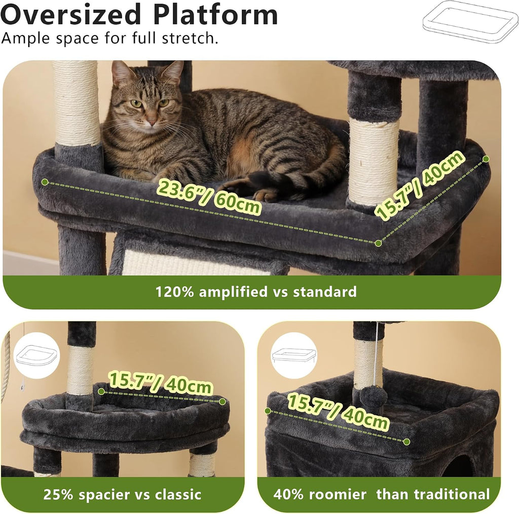 Cat Tree 72.4-Inch Anti-Tip Cat Tower with Spacious Perches