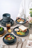 24 Piece Starry Blue Ceramic Dish Set,Plates and Bowls Set for 8,Dinnerware Sets for Hosting