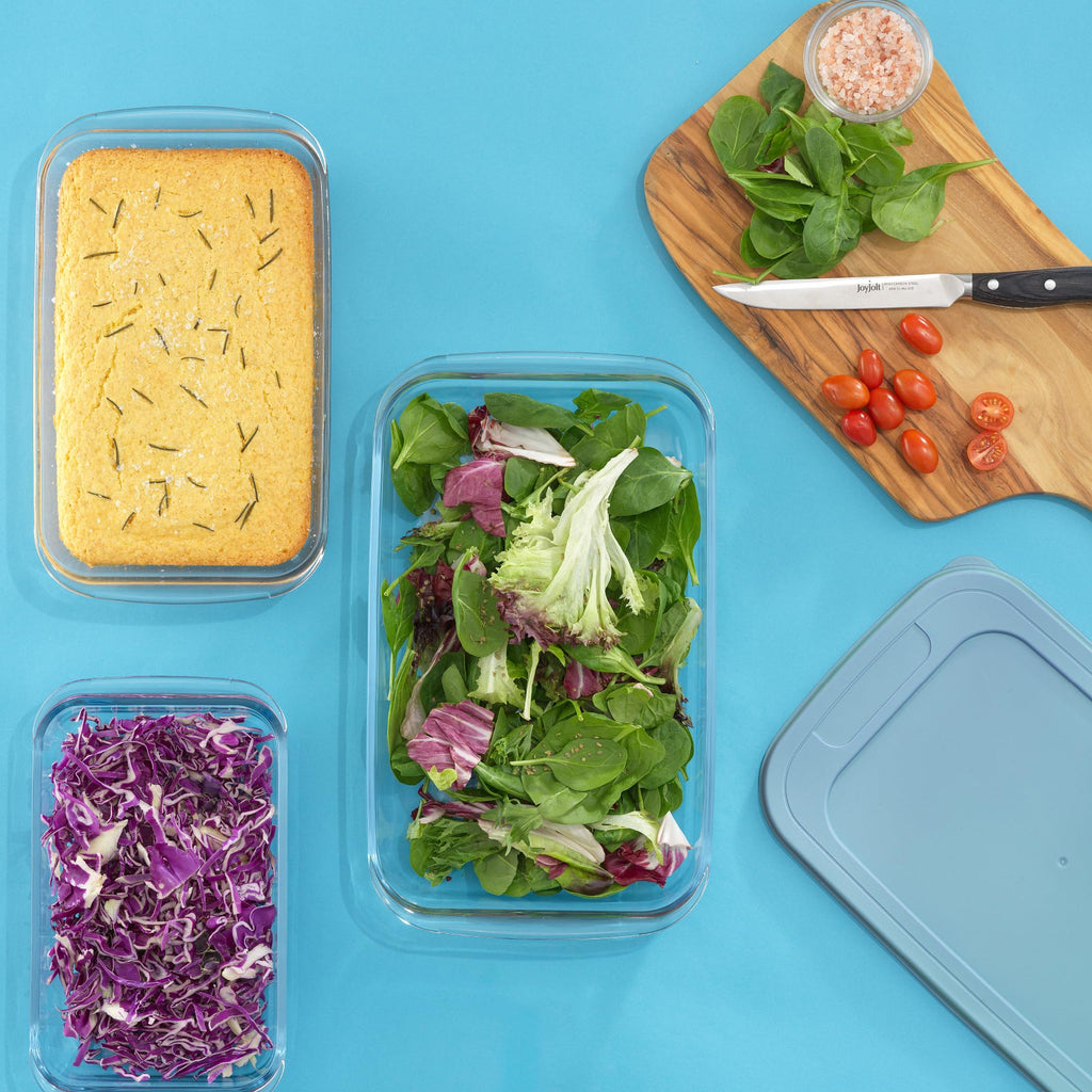 8-Piece Borosilicate Glass Oven Dishes with Powder Blue Lids, Rectangle Deep Glass Baking Dish Set, Baking Pans for