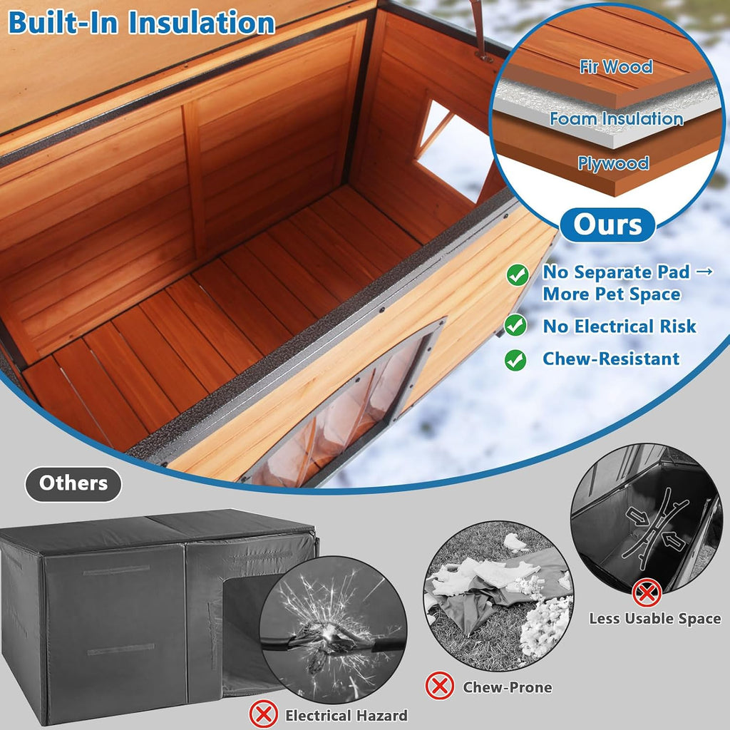 Outdoor Insulated Wooden Dog House Weatherproof Chew Resistant Metal Frame