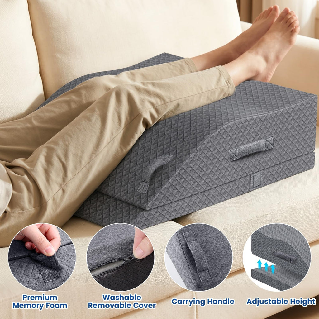 Elevation Pillows for Leg After Surgery, Adjustable Wedge Pillow, Grey