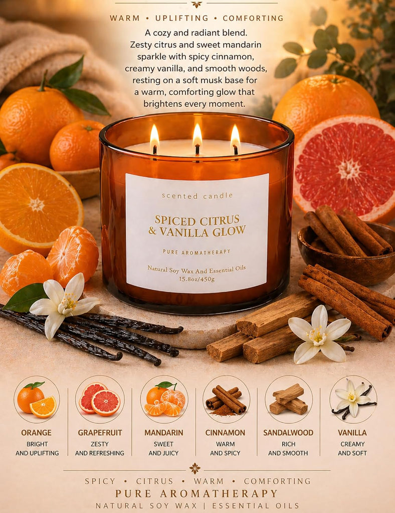 Spiced Citrus Vanilla 3-Wick Fall Scented Large Soy Candle 15.8oz