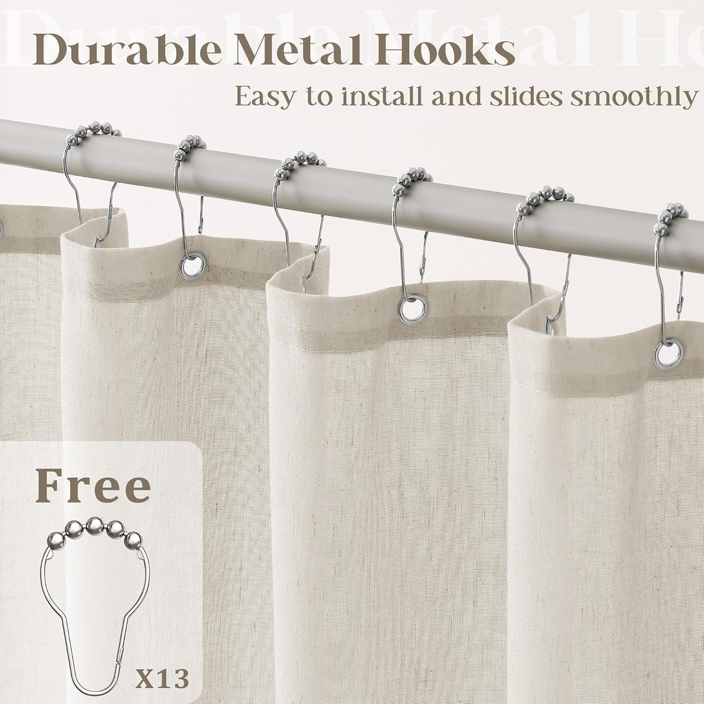 Oatmeal Linen Shower Curtain, Water Repellent — 72"W x 96"L Extra Long